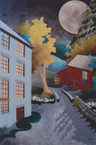 MILLSTONE MOON Acrylic 24" x 36"  August 2014 , Lititz, Pa.
 Collection of Dr. W. Clemen Rosenberger